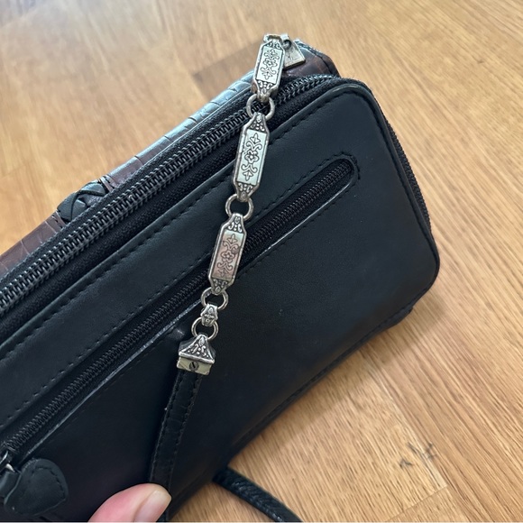 Brighton Black Brown Leather Crossbody Organizer Zip Around Wallet - Picture 8 of 15
